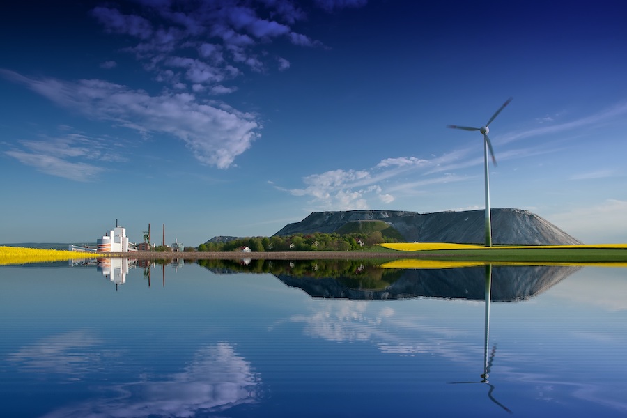 Salt lake and wind turbine